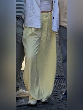 Zara Pale Yellow Wide-Leg Trousers